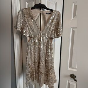 Boohoo Champagne Sequin Backless Dress